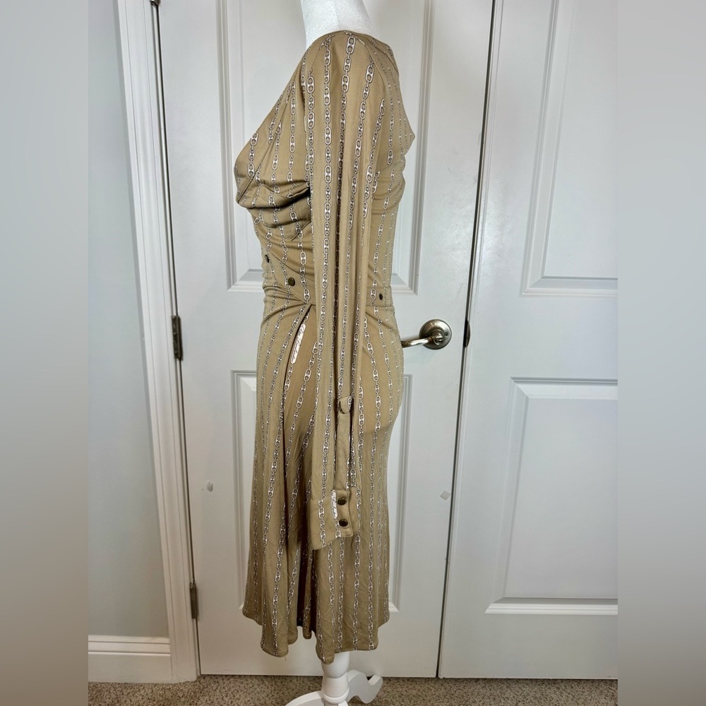 ATOS Lombardini Chain Print Wrap Dress Italy Silk Feel Designer Size 40 Small - Picture 3 of 9